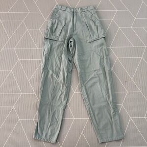 LL Bean Vintage Cargo Style Pants Size 10 Linen Cotton Green High‎ Waisted